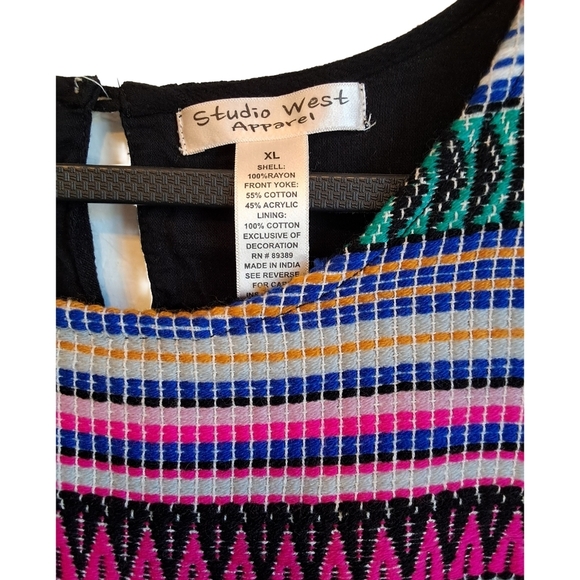 Black Sleeveless Dress with Colorful Ethnic Embroidery - Picture 5 of 7